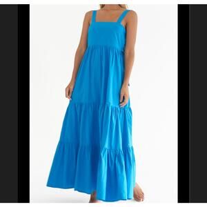 DAZE DAYZ Meriel electric blue tiered cotton maxi dress sz S